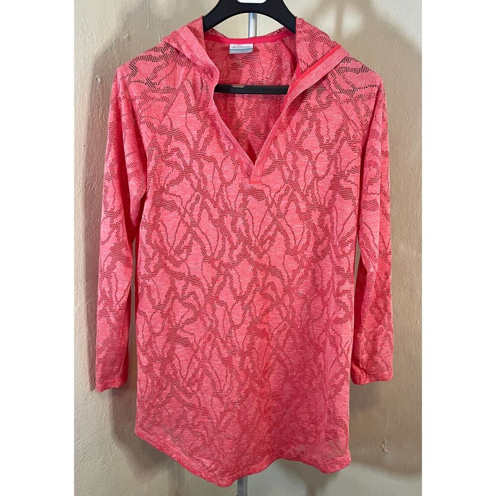 Columbia Pink Sheer Floral Beach Wear Island Hooded Size S